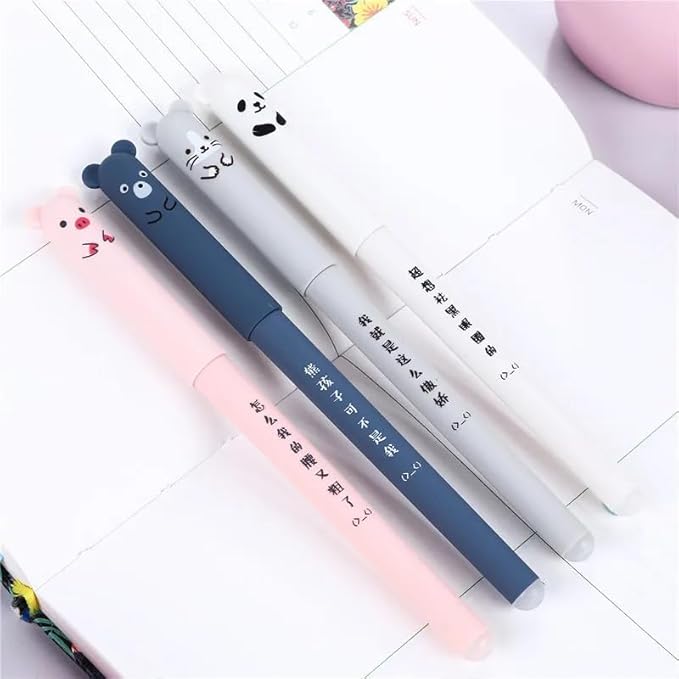 Piaogui 4pcs 0.5mm Erasable Gel Pens, Kawaii Cute Bear Pig Erasable Gel Pen Set - Image 6