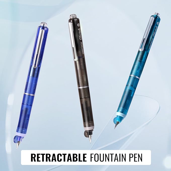 WRITECH Clictek Fountain Pen Retractable: Medium Nib Blue Ink Transparent - Image 7