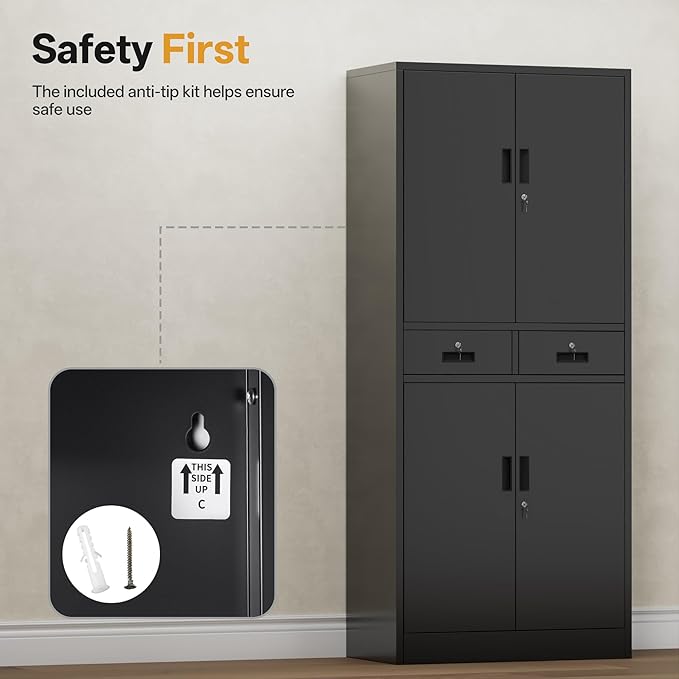 TaskStorz Metal Storage Cabinet, Lockable File Steel Cabinet - Image 9