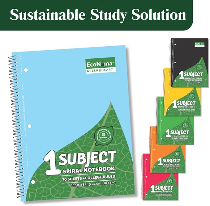 ECONAMA Subject Book Spiral Notebook Pack of 6 Wide Ruled 140 Pages 8" × 10.5" - Image 5