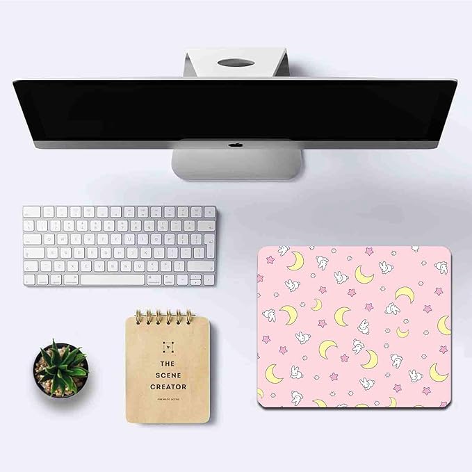 IMAYONDIA Pink Kawaii Mouse Pad, Cute Moon Bunny Small Mouse Mat,Aesthetic - Image 6