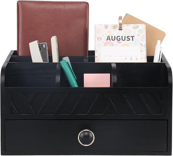 Desk Organizer with Drawer Mail Organizer Countertop Wood Desk Drawer Tabletop - Image 8