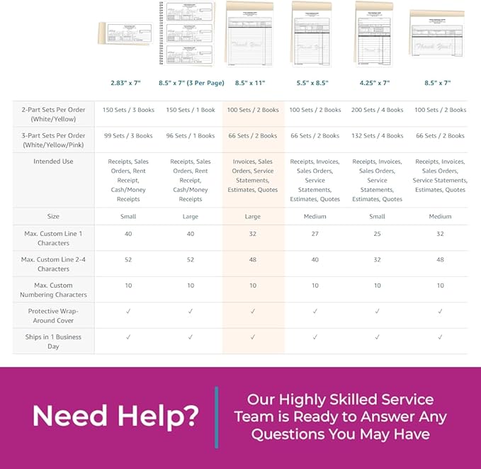 Custom 8.5" x 11" Carbonless NCR Books in 3-Part Triplicate Invoices, Work - Image 7