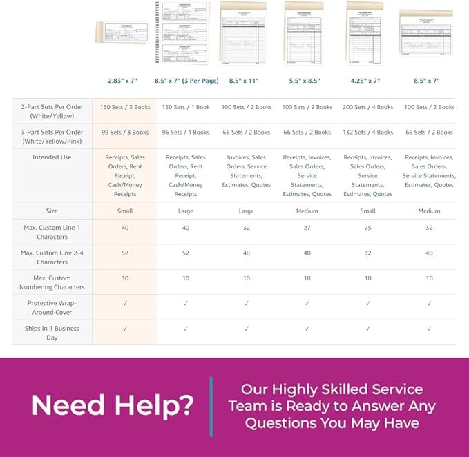 Custom 2.83" x 7" Carbonless NCR Books in 3-Part Triplicate Invoices, Work - Image 7