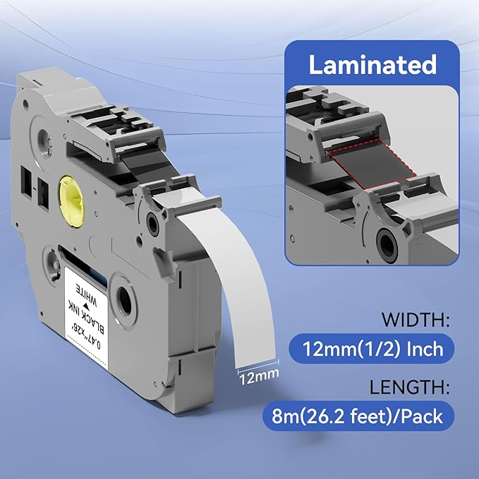 5pack 12mm 0.47 TZe TZ Tape Laminated White Label Maker Tape Replacement - Image 8