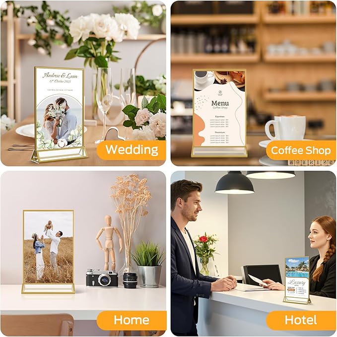 Smarpau 4x6 Gold Acrylic Sign Holder Table Number Holders 8 Pack Vertical - Image 8