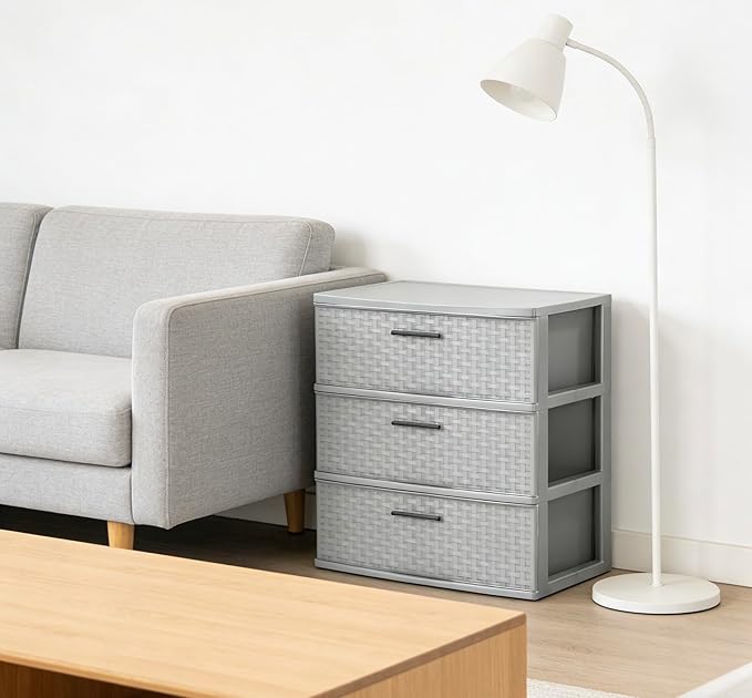 3 Drawer Wide Weave Tower color:Cement - Image 5