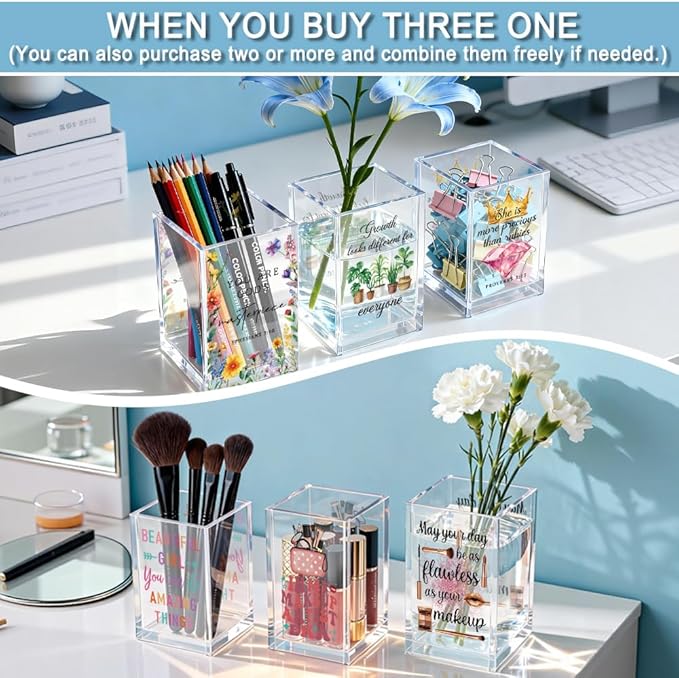 QYUVK It's Fine I'm Fine Everything Is Acrylic Makeup Brush Pencil Holder Cup - Image 6
