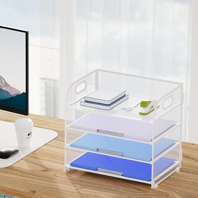 Marbrasse 4 Tier Paper Organizer Letter Tray, Mesh Desk File Organizer - Image 6