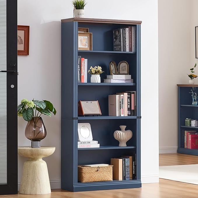 RWYHG 70" Blue Tall Bookshelf Set of 4, 5-Tier Thick Wooden Book Shelf - Image 9