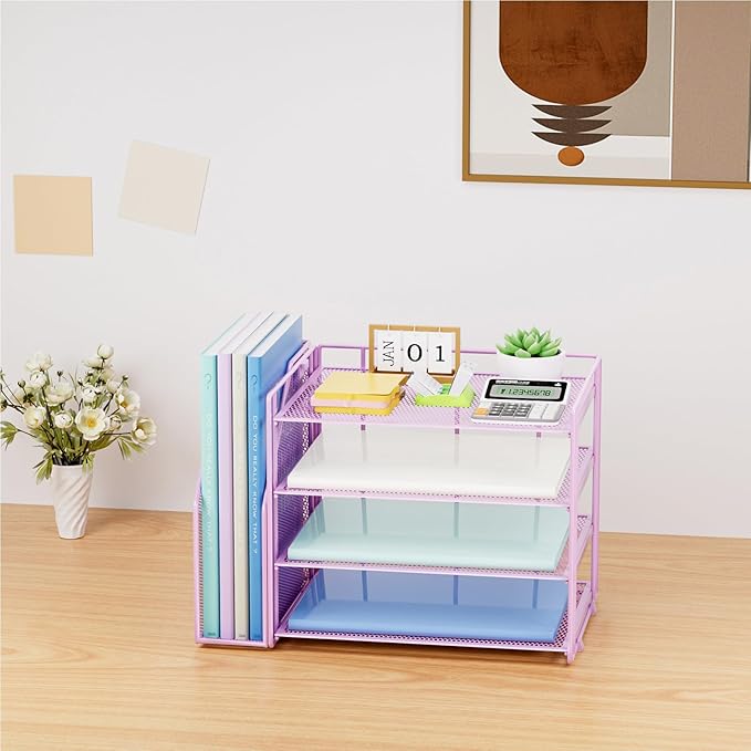 Marbrasse Desk Organizer and Accessories,4-Tier Paper Letter Tray Organizer - Image 7