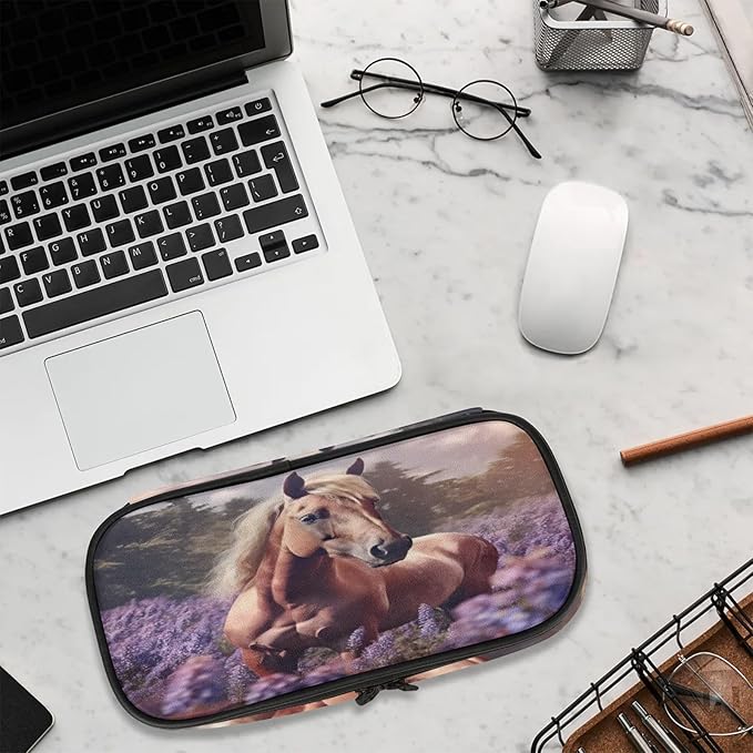 Pardick Pencil Case,Horse Lavender Big Capacity Pencil Pouch Coin Pouch - Image 9