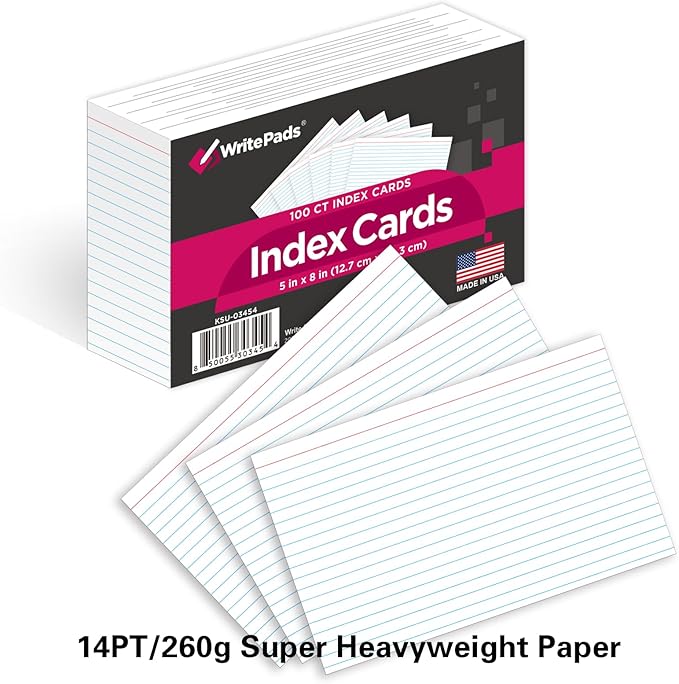 KAISA Lined Index Card 5"x8" Index Cards Flashcards, Heavy Weight Paper Made in - Image 3