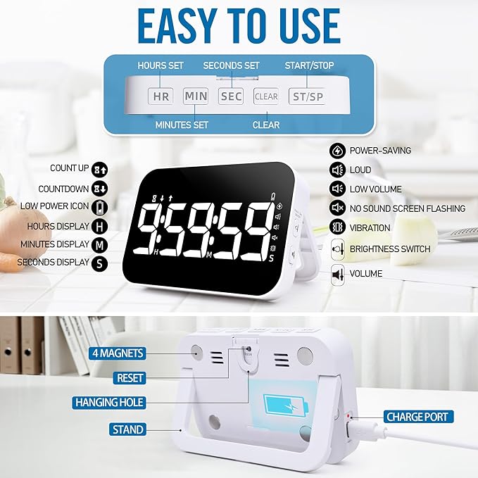 Kitchen Timer (1.5" Number) 10 RGB Color Changing Digital Magnetic Timer - Image 9