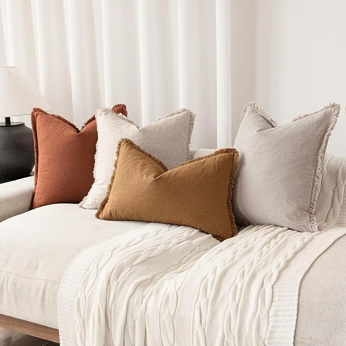 Foindtower Set of 2 Decorative Linen Fringe Lumbar Throw Pillow Covers - Image 7