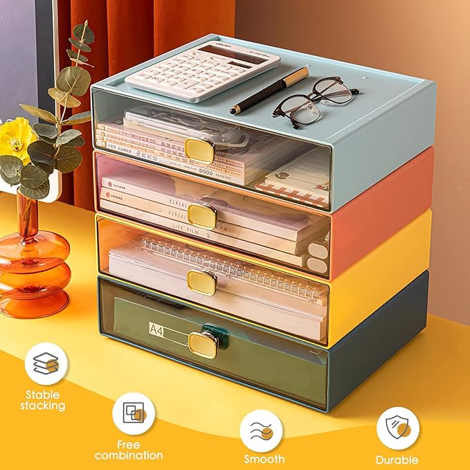 DETEIN Stackable Desk Drawer Organizer 13''x9''x3.3'' Desktop Paper Organizer - Image 7