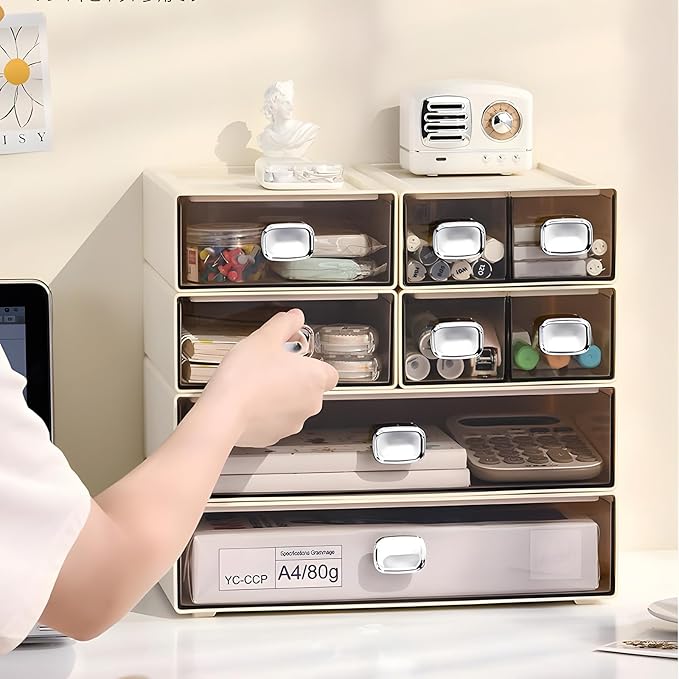 OSteed Spacious Desktop Storage Box, 1 Large 1 Middle & 2 Small Storage Drawers - Image 6
