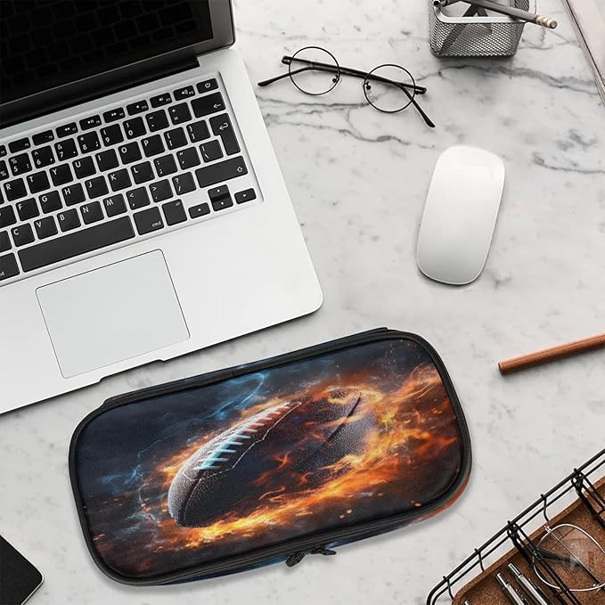 Pardick American Football Fire Pencil Case,Big Capacity Pencil Pouch Coin Pouch - Image 9