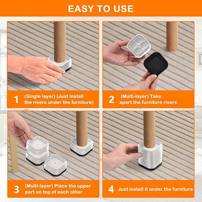 shouwuhho 8 Pack Furniture Risers Adjustable Bed Risers Heavy Duty Lifts Height - Image 6