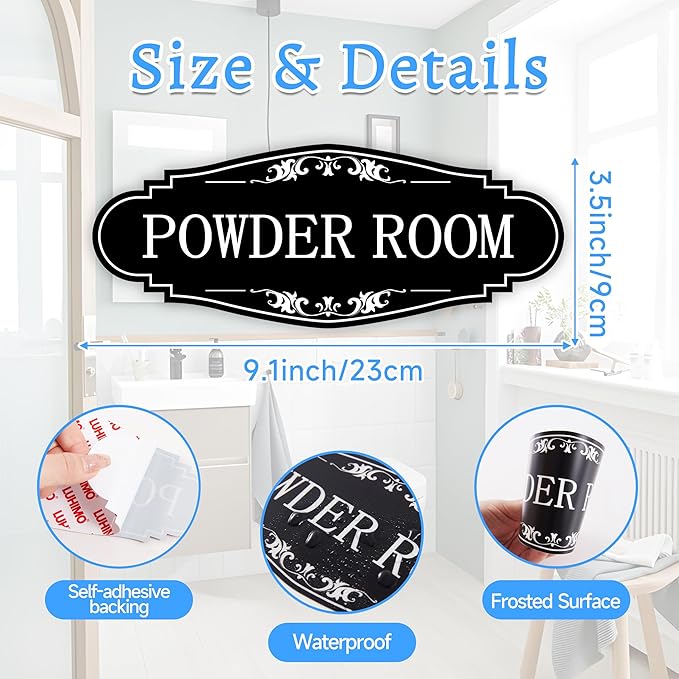 Powder Room Sign Sticker for Business and Home,Self-adhesive Cute Powder Room - Image 8
