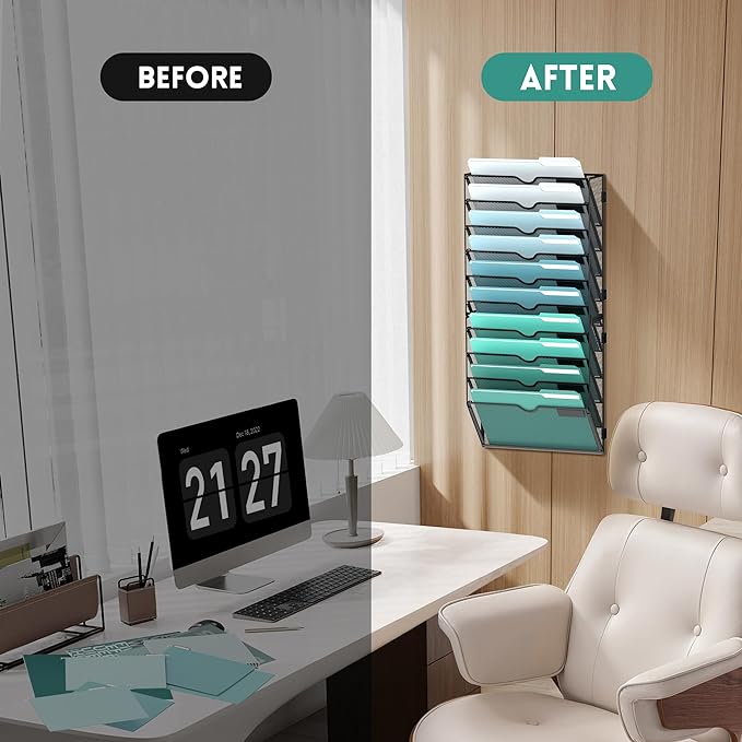 SUPEASY 10-Tier Wall File Organizer, Hanging Wall Files - Image 7
