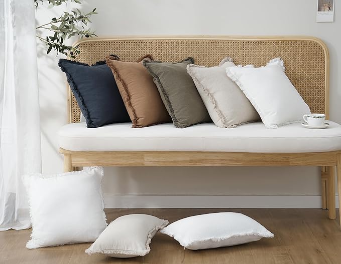 Foindtower Set of 2 Decorative Linen Fringe Lumbar Throw Pillow Covers Boho - Image 6