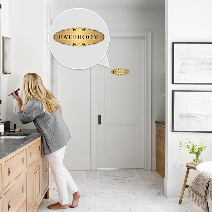 Bathroom Sign Sticker for Business and Home,Self-adhesive Brushed Gold Bathroom - Image 7