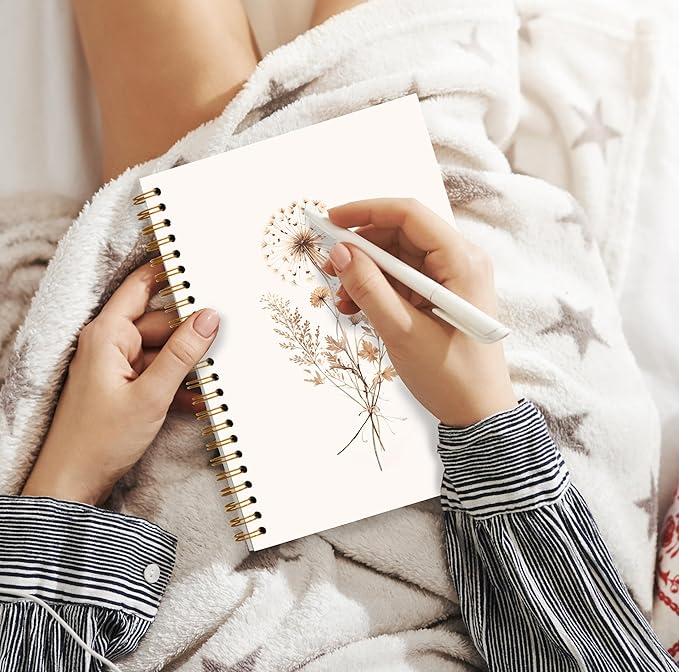 JWVK Boho Floral Spiral Notebook, Rustic Neutral Flower Herbs Notebooks - Image 5