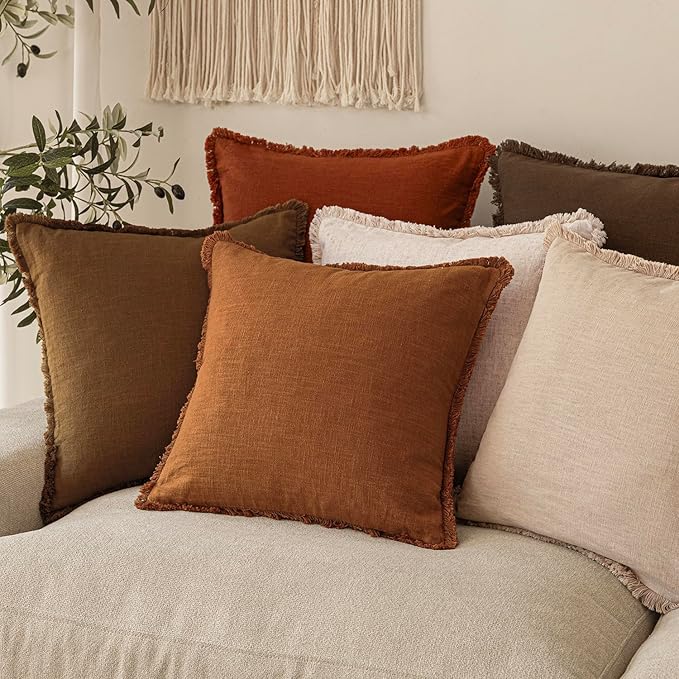 Foindtower Set of 2 Decorative Linen Fringe Lumbar Throw Pillow Covers Boho - Image 7