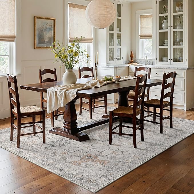 GENIMO 7x9 Area Rugs for Living Room, Non Slip Machine Washable Vintage Rugs - Image 8