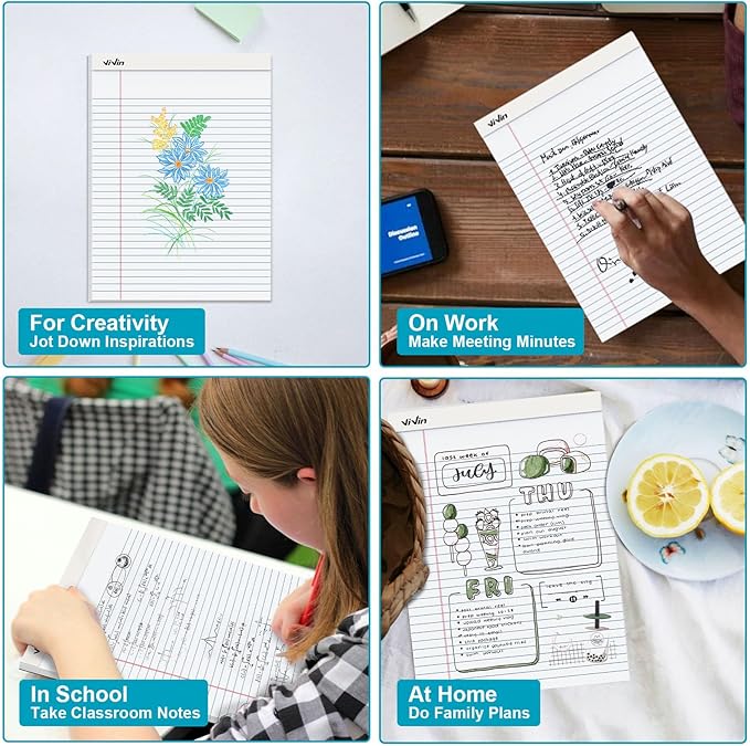 ViVin Legal Pads 8.5 x 11 Inch, Wide Ruled Note Pads, 12 Pack, 50 Sheet/Pad - Image 6