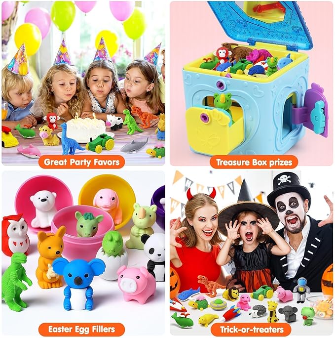 140 Pack Animal Erasers for Kids 3D Puzzle Mini Pencil Eraser Bulk Desk Pets - Image 9