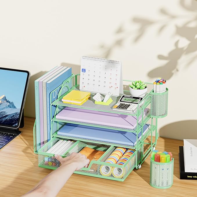 Marbrasse Desk Organizer and Accessories,4-Tier Paper Letter Tray Organizer - Image 7