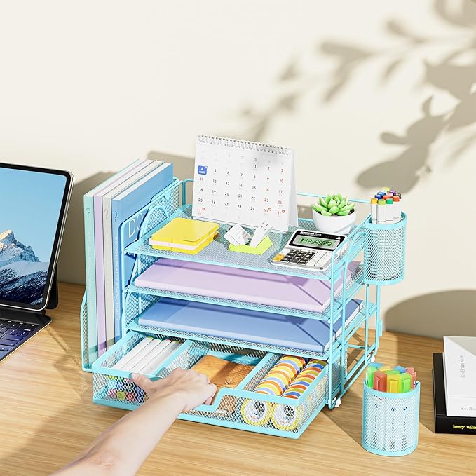 Marbrasse Desk Organizer and Accessories,4-Tier Paper Letter Tray Organizer - Image 7