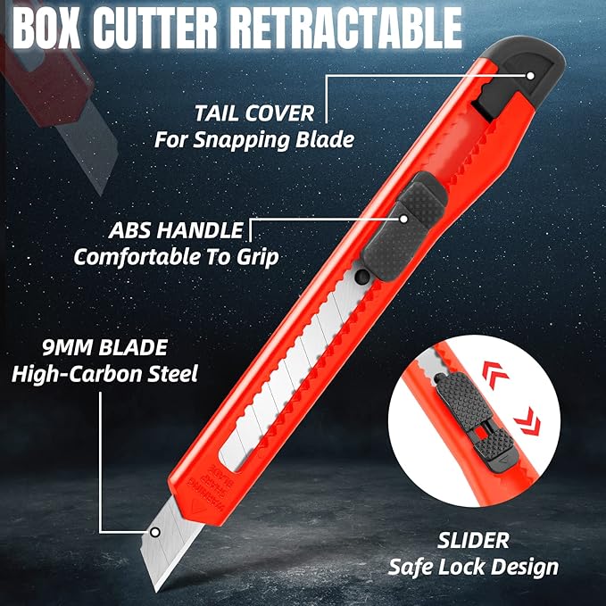 TIFICAL 42 Pack Box Cutter Retractable, 9MM Snap-Off Blade Utility Knife - Image 7