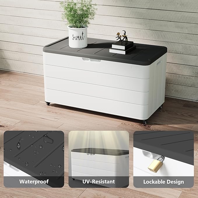 PATIOEASY 100GAL Square Storage Box White,Waterproof Resin Storage Bin - Image 6