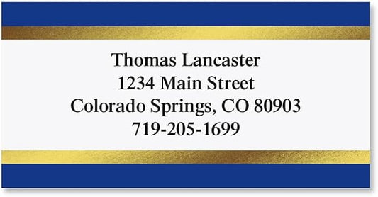 Blue and Gold Foil Border Return Address Labels by ColorfulImages