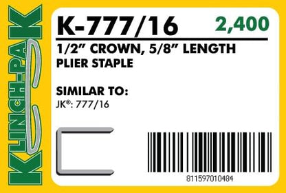 Klinch-Pak K-777/16, 5/8" Leg x 1/2" Wide Crown Heavy-Duty Galvanized Plier - Image 2
