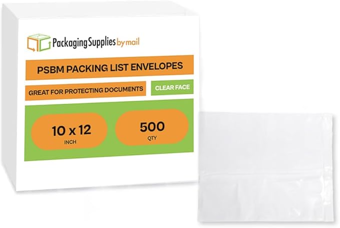 PSBM 500 PCS 10 x 12 Inch Clear Blank Packing List Envelopes, Shipping - Image 2