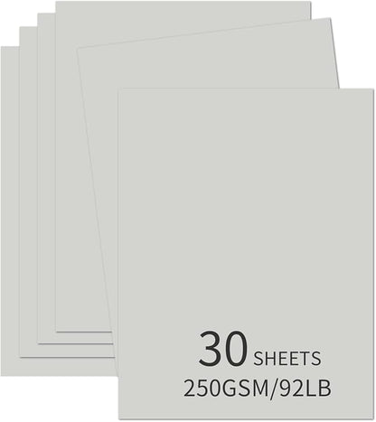 30 Sheets Grey Cardstock 8.5'' x 11'', 250gsm/90lb Heavyweight Cover Cardstock by Bazyrock