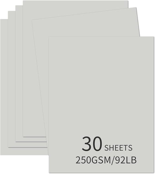 30 Sheets Grey Cardstock 8.5'' x 11'', 250gsm/90lb Heavyweight Cover Cardstock by Bazyrock