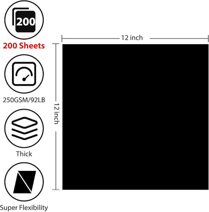 OcePor 200 Sheets Black Cardstock 12” x 12”, 92lb/250gsm Black Card Stock - Image 2
