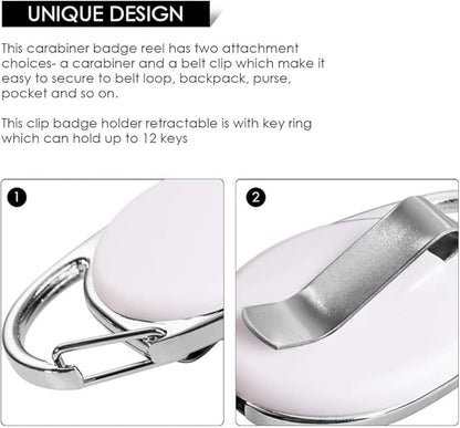 Retractable Badge Holder with Carabiner Reel Clip and Key Ring - Image 3
