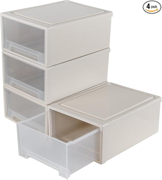Xyskin 4-Pack 19 Quart Large Stackable Drawer Organizer Unit, Plastic Storage by Xyskin