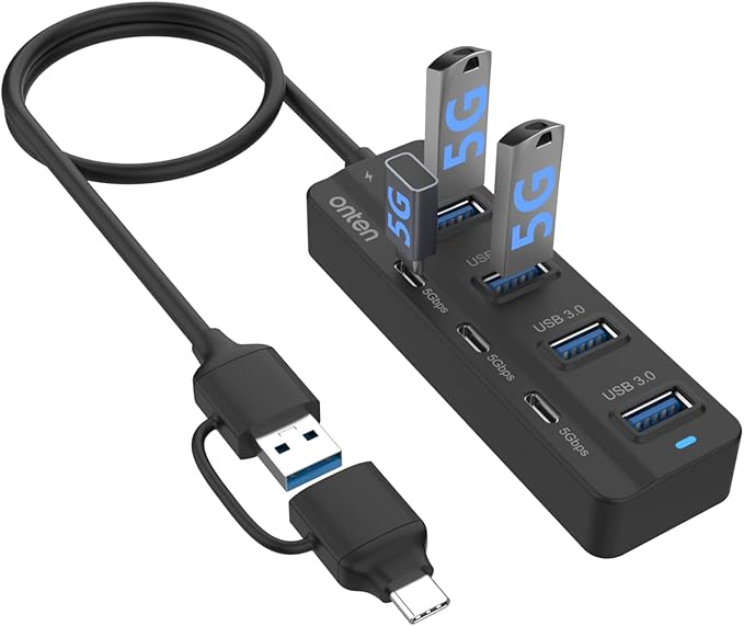 USB-A$USB-C HUB, 7Ports Hub by ONTEN