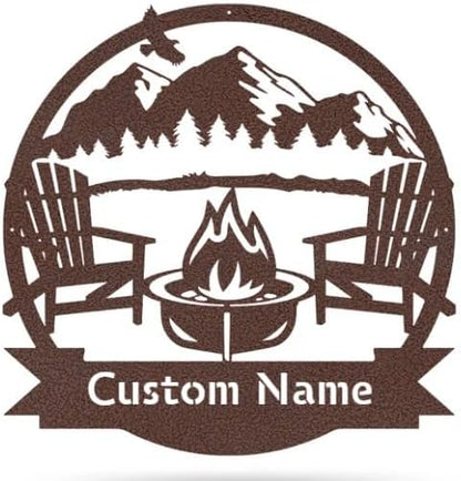 RealSteel Personalized Mountain Campfire Monogram Metal Sign – Custom Family by RealSteel