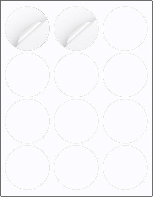 Methdic 2.5" Diameter High Visibility Printable Round Labels，Matte White，360 by Methdic