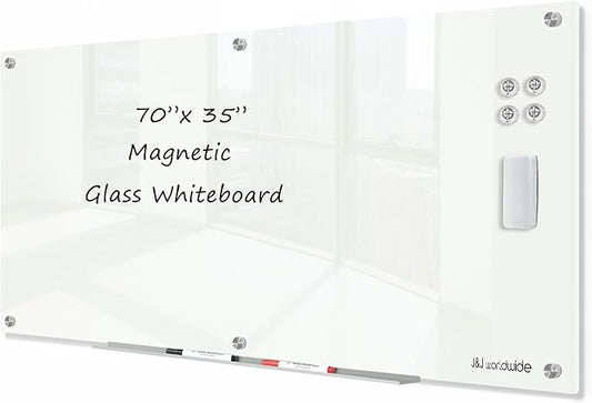 J&J worldwide Glass Dry Erase Board 6' x 3', Glass Whiteboard Magnetic by JJworldwide
