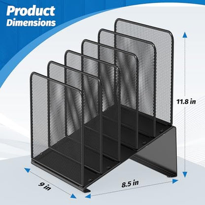Inclined 5-Section Desk File Organizer, Vertical File Folder Holder File Sorter - Image 2