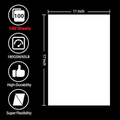 OcePor 100 Sheets White Cardstock 11” x 17”, 65lb/180gsm White Card Stock - Image 2